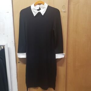 Lauren Ralph Lauren Dress Womens Black Sheath Midi White Collar Cuff Classic
SzM